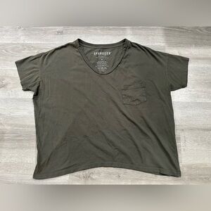 K142 Skagorn #61 Shirt Womens M Green Sleeve V Neck Pocket Casual Oversized